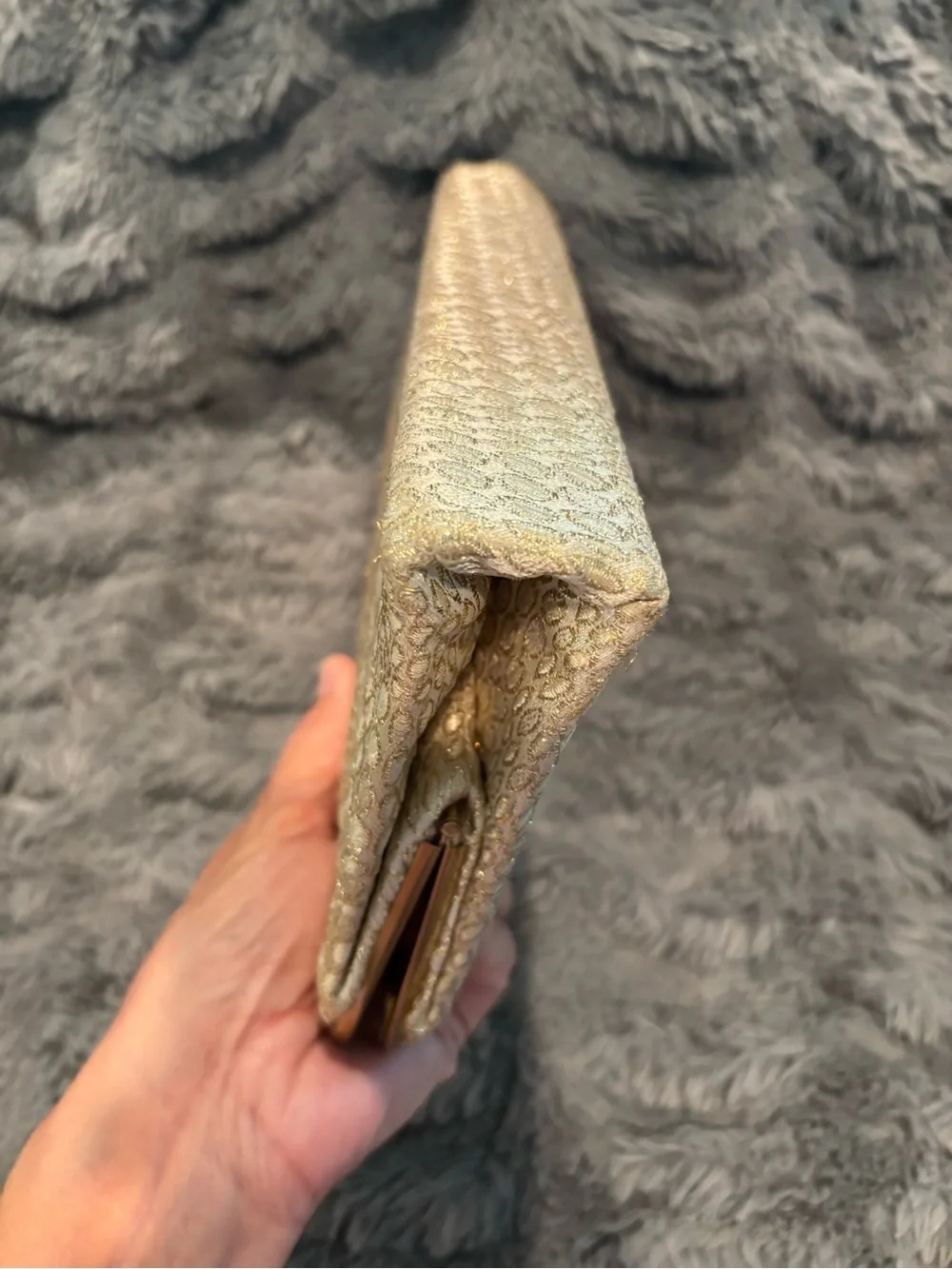 Vintage Bobbie Jerome Textured Gold Evening Clutch with Crystal Kiss Lock